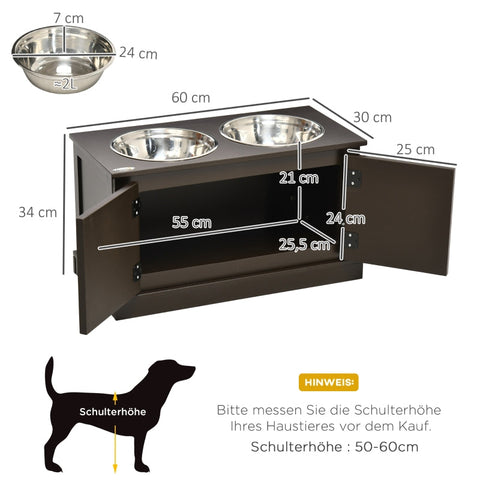 Rootz Elevated Dog Feeding Station - Raised Dog Bowls - Pet Feeding Stand - Reduces Strain on Joints - Easy to Clean - Ample Storage Space - 60L x 30W x 34H cm - Stainless Steel & MDF