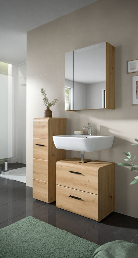 Rootz 3-Piece Bathroom Set - Storage Unit - Washbasin Unit - Brown - MDF Front - 105x185x30 cm - Maximum Functionality