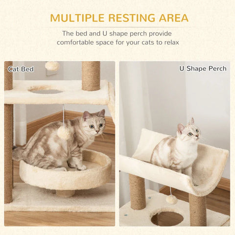 Rootz Cat Scratching Post - Including Toys - Cat Bed - Chipboard - Plush - Sisal - Light brown - 60 Cm X 30 Cm X 76 Cm
