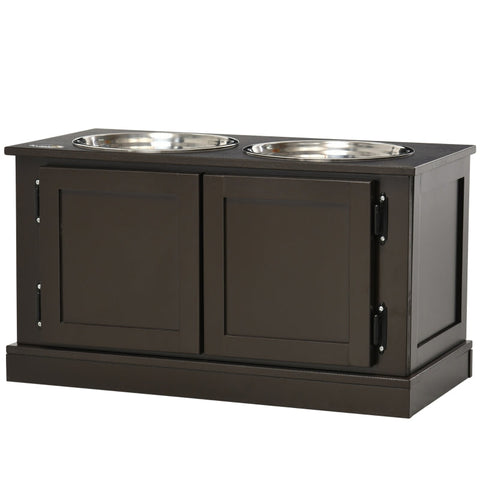 Rootz Elevated Dog Feeding Station - Raised Dog Bowls - Pet Feeding Stand - Reduces Strain on Joints - Easy to Clean - Ample Storage Space - 60L x 30W x 34H cm - Stainless Steel & MDF