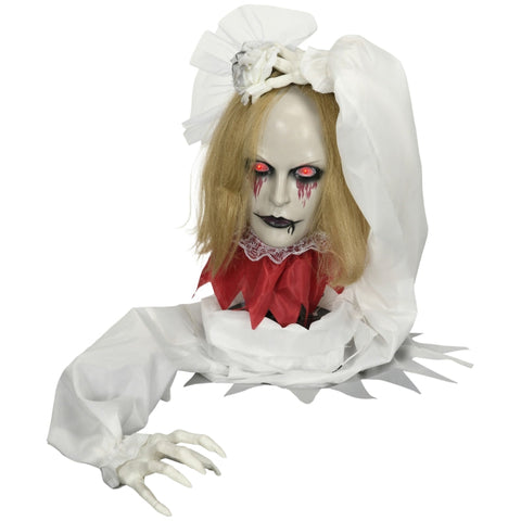Rootz Halloween Decoration Zombie Bride - Spooky Decor - Animated Halloween Prop - Flashing Red Eyes - Eerie Howls - Motion Sensor - 90cm x 20cm x 36cm