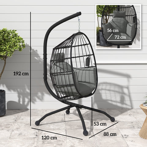 Rootz Hanging Outdoor Swing Chair - Foldable Basket Seat - Egg Chair - Comfort with Cup Holder - 120cm x 88cm x 192cm