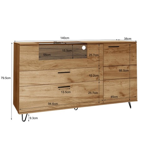 Rootz LED Glass Door Sideboard - Buffet - Cabinet - App Control LED Lights - 140L x 38W x 79.5H cm - Modern Design, Ample Storage