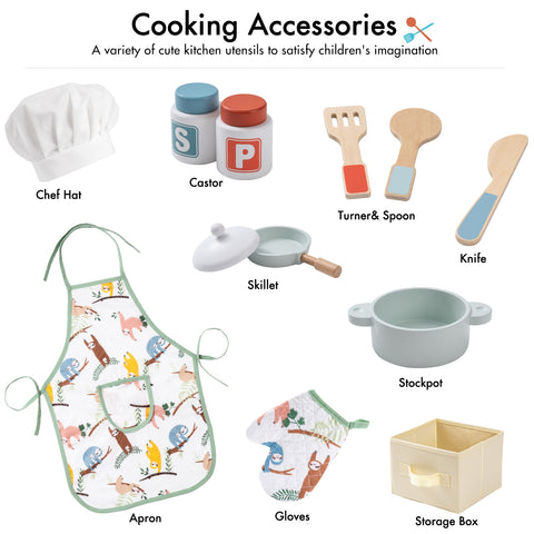 Rootz Wooden Kitchen Playset - Kids Cooking Set - Pretend Play Kitchen - Eco-Friendly - Non-Toxic - Imagination Booster - 76 x 38 x 102 cm