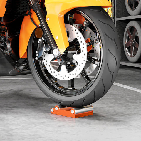 Rootz Motorcycle Cleaning Stand - Wheel Rotary Aid - Bike Roll Stand - 220kg Capacity - 15cm x 11.5cm x 4cm - Orange