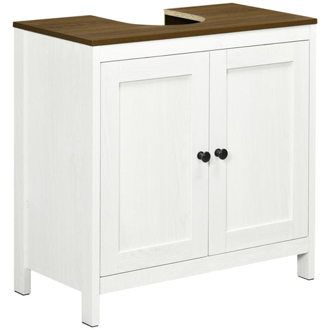 Rootz Bathroom Sink Base Cabinet - Vanity Unit - Sink Storage - Sleek Design - 60 x 30 x 60 cm - White & Brown