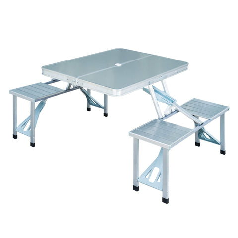 Rootz Aluminum Camping Table with 4 Seats - Folding Picnic Table - Portable Outdoor Table - Space-Saving Design - Durable Construction - Versatile Use - 136cm x 85.5cm x 66cm