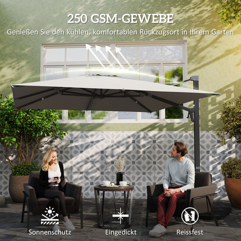 Rootz 360° Rotatable Parasol - Cantilever Umbrella - Patio Sunshade - Optimal Sun Protection - 365cm x 297cm x 256cm