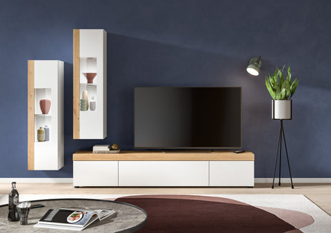 Rootz 3 Piece White Living Room Set - Display Cabinet - Lowboard - Handleless Design - Chipboard - 270cm x 34cm x 33cm