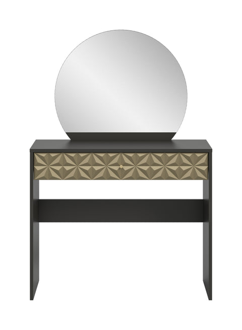 Rootz Black and Brown Dressing Table - Vanity Table - Makeup Desk - Ample Storage - 90x133x39cm