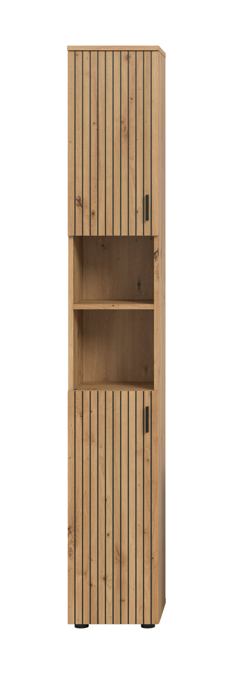 Rootz Bathroom Cabinet - Tall Storage Unit - Oak Imitation Organizer - Easy-Care & Adjustable - 30x192x30 cm