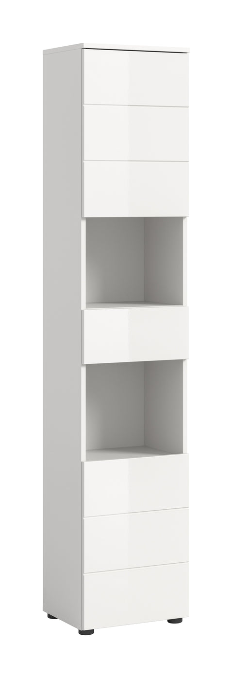 Rootz Tall Cabinet - Bathroom Storage Unit - High-Gloss White Cupboard - Maximum Storage - 38x190x34 cm