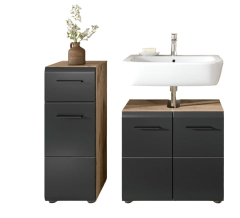 Rootz 3-Piece Bathroom Combination Set - Bath Vanity - Stylish Cabinets - Compact & Easy Assembly - 105cm x 185cm x 30cm - Black and Brown Finish