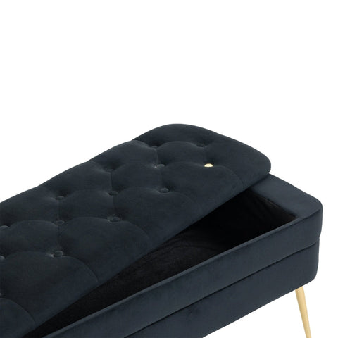 Rootz Velvet Pouf Bench - Ottoman - Storage Bench - Adds Comfort & Style - 104cm x 40cm x 51cm