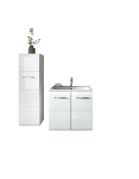Rootz Bathroom Combination - Vanity Cabinet - Storage Unit - Easy Maintenance - White High Gloss MDF - 105x185x46 cm
