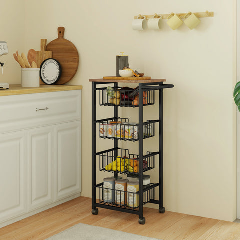 Rootz Kitchen Trolley - Serving Cart - Rollable Kitchen Car - Spacious Worktop - 49.5b x 31t x 91h cm