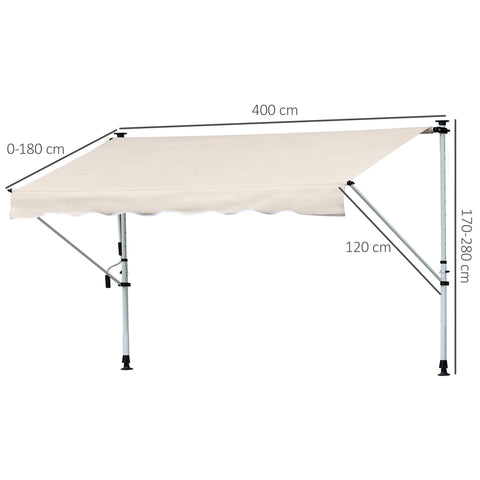 Rootz Manual Extendable Awning - Sun Sail - Terrace Awning - UV Protection - 400cm x 120cm x 170-280cm
