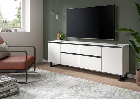 Rootz Lowboard - Media Cabinet - Storage Unit - Ample Storage - 188x65x36cm - White - Black Contrast