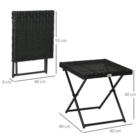 Rootz Polyrattan Balcony Table - Garden Table - Foldable - Steel Frame - Easy To Clean - Black - 40x40x40 cm