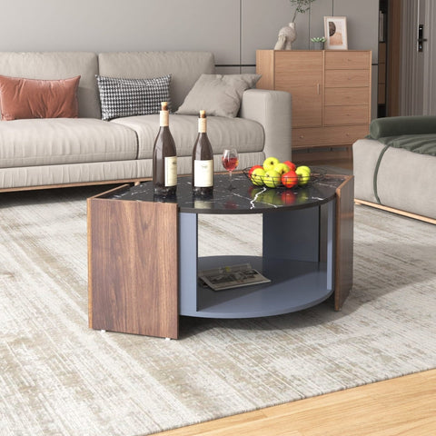 Rootz Black Marble Coffee Table - Elegant Coffee Table - Walnut Coffee Table - Durable & Stable - 96.5L x 63W x 40H cm