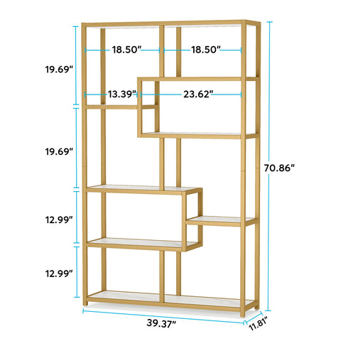 Rootz 8-Shelf Bookcase - Modern Bookshelf - Glam Display Shelf - 180cm H x 100cm W x 30cm D - Durable & Stylish - Eco-Friendly Construction