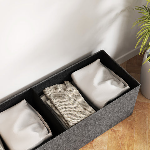 Rootz Footstool Storage Ottoman - Foldable Bench - Seat Chest - Soft Padding - 110cm x 38cm x 38cm - Dual 61L Compartments - Grey