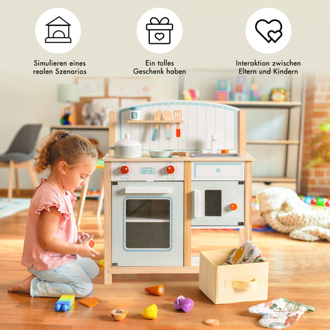 Rootz Wooden Kitchen Playset - Kids Cooking Set - Pretend Play Kitchen - Eco-Friendly - Non-Toxic - Imagination Booster - 76 x 38 x 102 cm