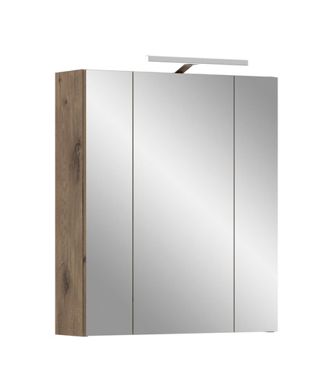 Rootz Mirror Cabinet - Vanity Cabinet - Bathroom Storage - Ample Storage - 60x70x18 cm - Grey and Brown  Imitation