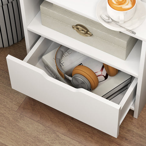 Rootz Bedside Table - Side Table - Nightstand - Extra Storage - 45cm x 35cm x 73cm -White