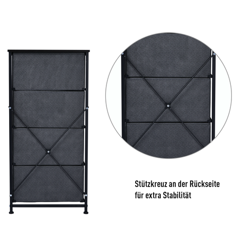 Rootz Drawer Cabinet Storage Cabinet - 4 Foldable Fabric Drawers - Chest of Drawers - Space Saver - 45cm x 30cm x 92cm