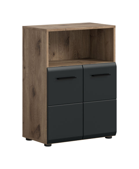 Rootz Wide Standing Cabinet - Storage Cupboard - Black and Brown - Scandinavian Style - 60x80x30cm