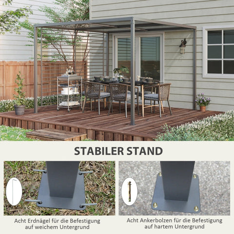 Rootz Pergola Garden Gazebo - Outdoor Pavilion - Sun Shelter - 4 Retractable Roof Panels - Lightweight Metal Frame - 300cm x 300cm x 222cm