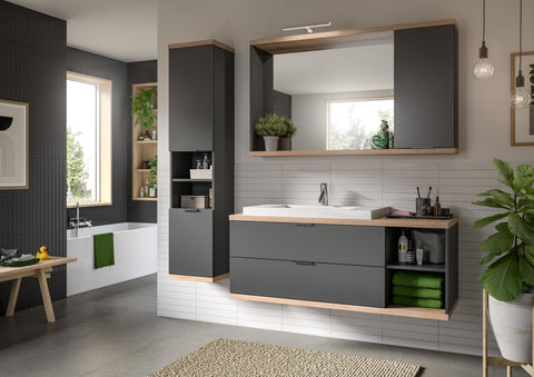 Rootz Bathroom Combination - Vanity Set - Storage Unit - Ample Storage - 185x160x48 cm - Grey