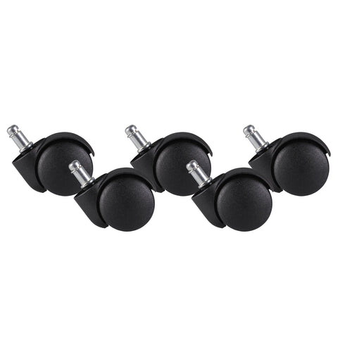 Rootz 5 Piece Set Office Chair Carpet Rollers - High-Quality Plastic - Black - 11mm PIN Diameter - 20mm Pin Length - 50mm Roller Diameter - Suitable for Carpet - 100% Polyurethane - Set of 5 - Unbraked Castors