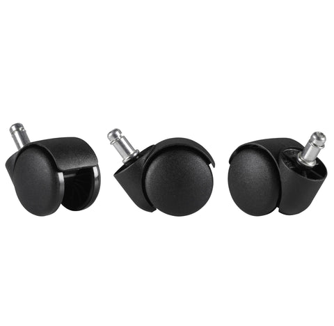 Rootz 5 Piece Set Office Chair Carpet Rollers - High-Quality Plastic - Black - 11mm PIN Diameter - 20mm Pin Length - 50mm Roller Diameter - Suitable for Carpet - 100% Polyurethane - Set of 5 - Unbraked Castors
