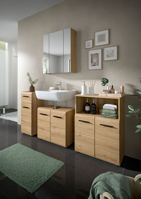 Rootz 3-Piece Bathroom Set - Vanity Unit - Mirror Cabinet - Space-Saving Design - 105x185x30cm