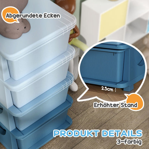 Rootz Storage Box - Children's Toy Organizer - Plastic Drawer Unit - Blue - 37cm x 37cm x 76cm - Rounded Edges for Safety