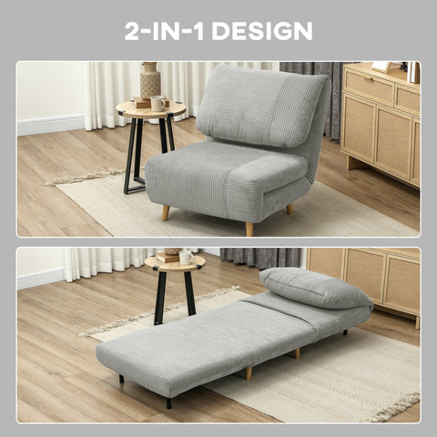 Rootz 2-in-1 Sleep Armchair Guest Bed - Recliner - Folding Sofa - Adjustable Headrest - Space Saving - 82cm x 89cm x 83cm Grey