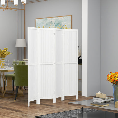 Rootz Indoor Wooden Partition Screen - Foldable Room Divider - Mobile Privacy Screen - No Assembly Required - 160 x 170 cm White