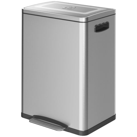 Rootz Garbage Can - Waste Bin - Trash Container - Quiet & Hygienic Experience - Stainless Steel, Silver, 2x 20L - 40cm x 34.8cm x 59cm