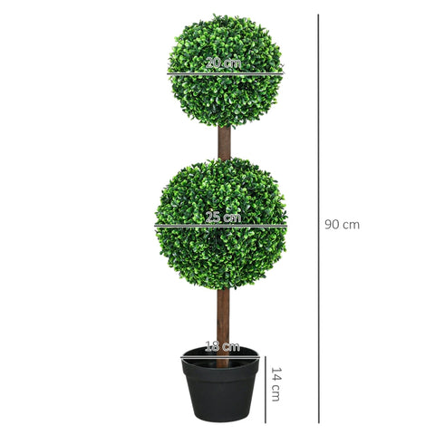 Rootz Artificial Boxwood Set - Fake Plants - Faux Shrubs - No Maintenance - 90cm Height - Ø20 cm & Ø25 cm Spherical Socket - Ø18 x 14 cm Pot