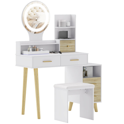 Rootz Dressing Table Set with Mirror - Vanity Table - Hairdressing Table - LED Lighting - 100cm x 44cm x 137cm