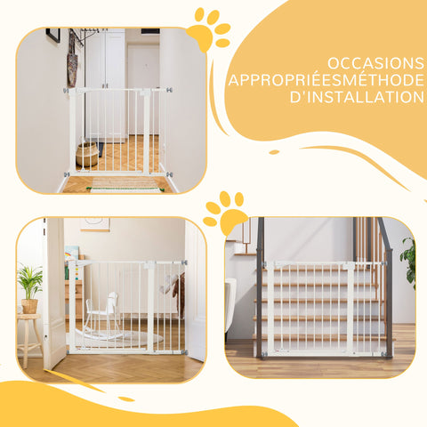 Rootz Dog Barrier Gate - Pet Gate - Safety Rail - Auto Close - Adjustable 76-103cm x 77cm - White Steel Design
