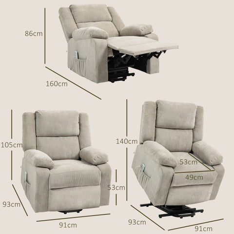 Rootz Electric Reclining Chair - Lift Chair - Zero Gravity Senior Chair - Stand-Up Aid - Mobility Assistance - Light Gray - Plush - 91cm x 93cm x 105cm