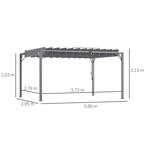 Rootz Bioclimatic Pergola 4x3m - Outdoor Shade - Adjustable Lamellae - UV 50+ Protection - Aluminum - 3.9m x 2.95m x 2.13m