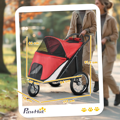 Rootz Dog Buggy - Pet Stroller - Animal Carriage - Foldable Steel Frame with Lying Pillow - Red/Black - 111cm x 70cm x 97.5cm