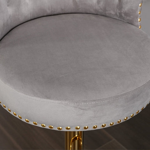 Rootz 2 Swivel Bar Stools Set - High-Back Chairs - Height Adjustable - Ergonomic Design - 54cm x 53cm x 82-101cm - Velvet & Gold Finish