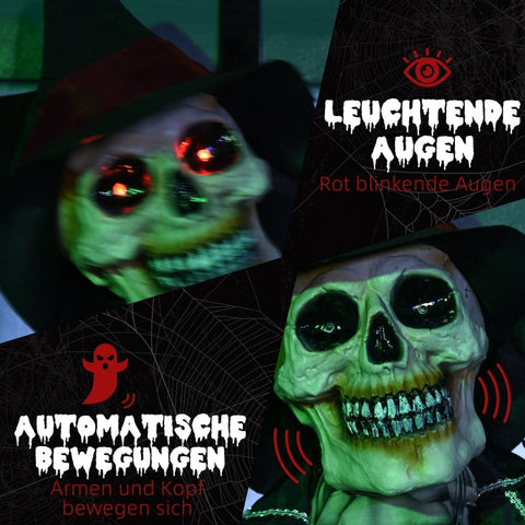 Rootz Halloween-decoratie Spookskelet - Spookachtig skelet - LED-ogen - Verstelbare armen - Bewegingsgeactiveerd draaien - Huilende geluidseffecten - 60 cm x 16 cm x 100 cm