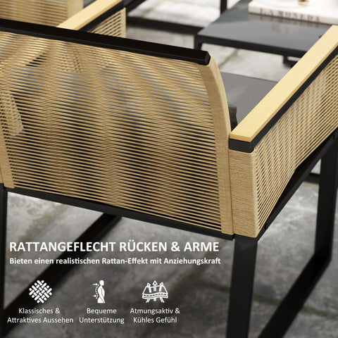 Rootz 4 Piece Rattan Garden Set - Balcony Furniture - Weatherproof Sofa Set - Comfort Cushions - 116cm x 71cm x 78cm