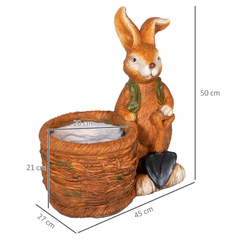 Rootz Flower Pot - Rabbit with Wicker Basket - Whimsical Garden Planter - Weatherproof Resin - 45cm x 27cm x 50cm - Brown